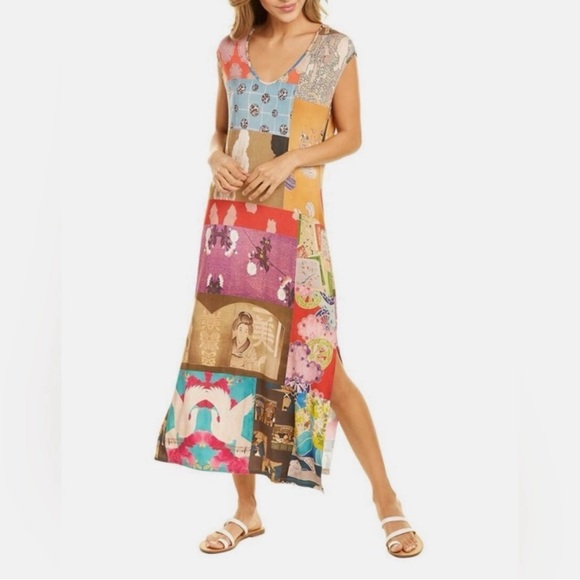 Johnny Was Dresses & Skirts - Johnny Was Tokyo high slit knit patchwork print bamboo dress size small